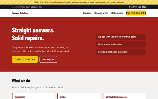 Preview of the auto repair demo website