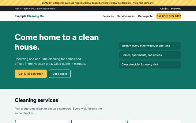 Preview of the cleaning demo website